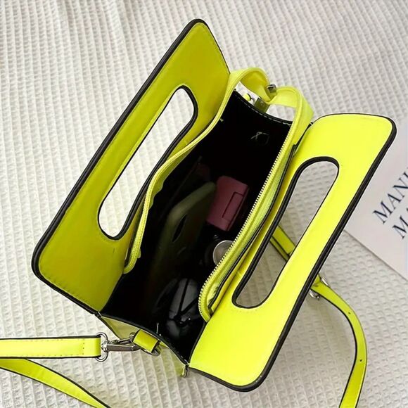 Street Style Neon Yellow Caution STOP Catwalk in Progress Crossbody Purse - Picture 3 of 4